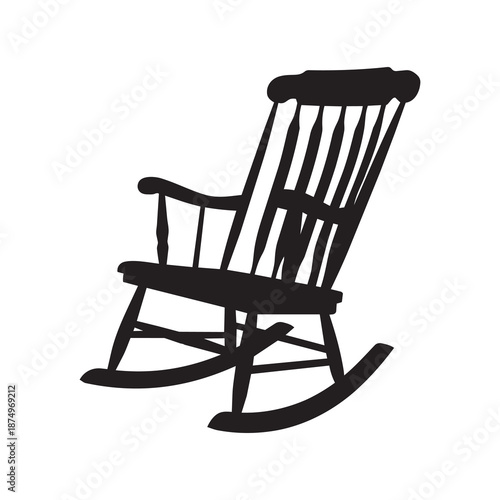 Black wooden rocking chair silhouette isolated on white background for home decor.
