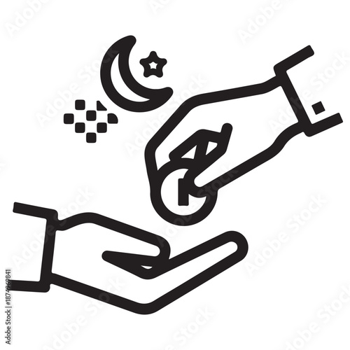 Islamic Charity Concept Icon with Hands and Coin