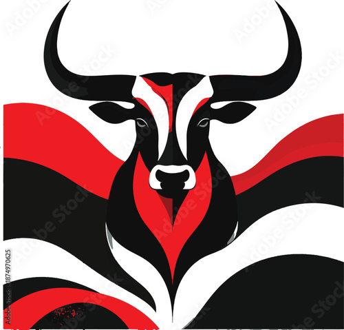 Abstract geometric bull illustration with bold red black high resolution vector