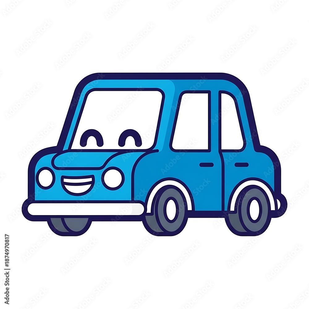 Fototapeta premium Smiling cartoon blue car illustration.