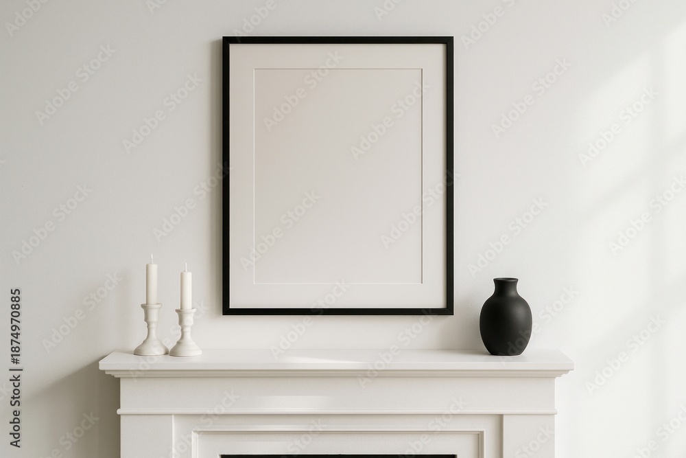 Obraz premium Minimalist mantel with framed art.