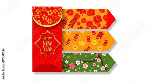 Chinese New Year Red Envelopes Angpao Design with Traditional Patterns