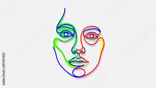 Vibrant abstract face with colorful swirling lines and dual perspective