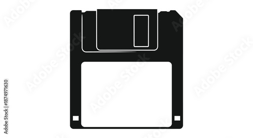 A stark black outline of a vintage floppy disk a relic of past technology silhouette