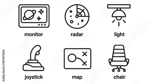 A set of office and gaming icons on a clean white background
