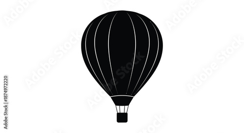 A striking black hot air balloon graphic illustration against a plain white background silhouette