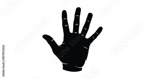 A striking black silhouette of an open human hand with all fingers extended silhouette