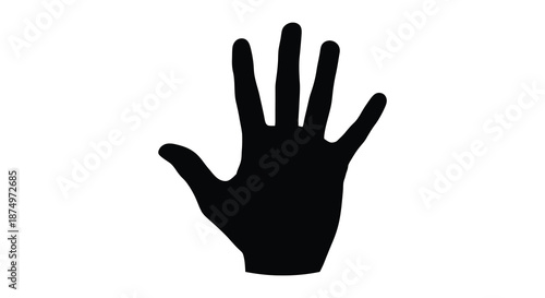 A striking black outline of an open human hand against a plain white background silhouette