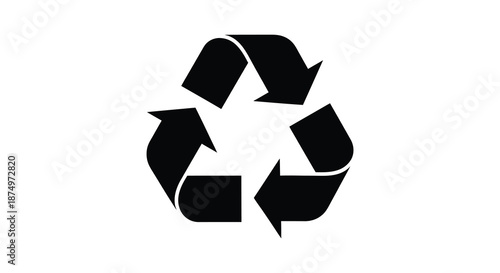 A striking black recycle symbol illustration against a white background a bold silhouette