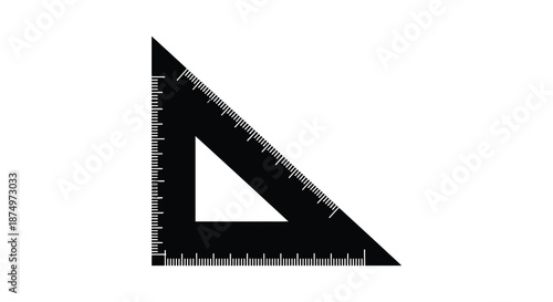 A black triangular drafting tool with measurement markings presented as a striking silhouette