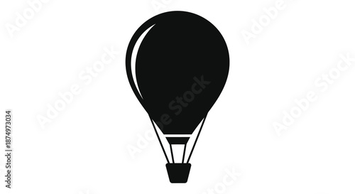 A simple black hot air balloon graphic on a white background a striking silhouette