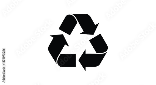 A striking black recycling symbol presented as a bold graphic silhouette