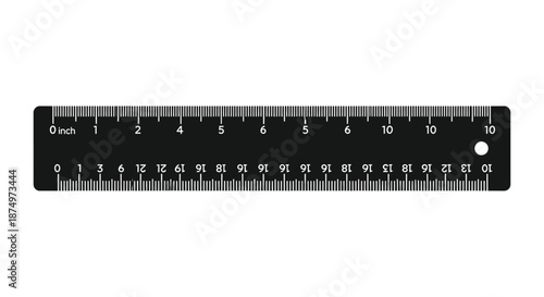 A black ruler displaying inch and centimeter measurements a simple design silhouette