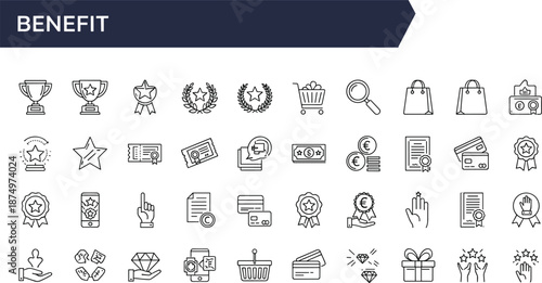 Reward loyalty icons set, shopping coupons, gift badges, customer engagement, marketing vector design