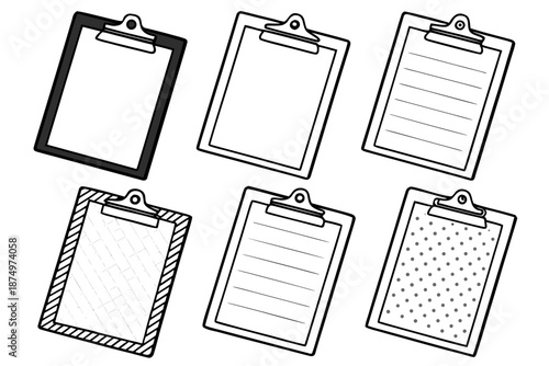 Collection of illustrated clipboards isolated on white background, Vector