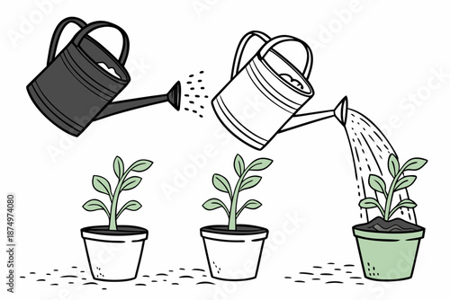 Watering plants for growth isolated on white background, Vector