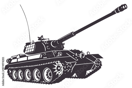 Black and white military tank isolated on white background, Vector