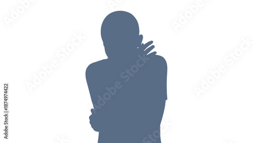 Silhouette of a person hugging themselves, isolated on white background
