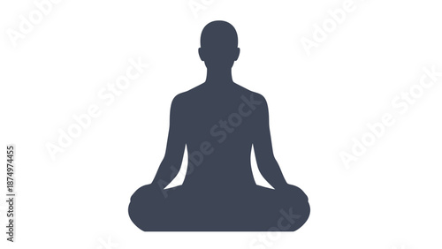 Silhouette of person meditating in lotus pose on white background