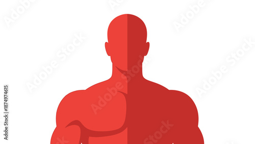 Red Silhouette of Muscular Human Body