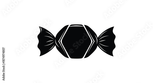 A striking black and white image of a stylized candy wrapper design a bold silhouette
