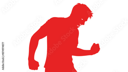 Man Silhouette Celebrating Victory - Red on White Background