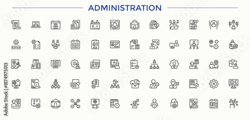 Administration line icon set. Editable stroke. Vector collection. Work simple icon set. Containing manager, business, team, work, company, resource, people and more.