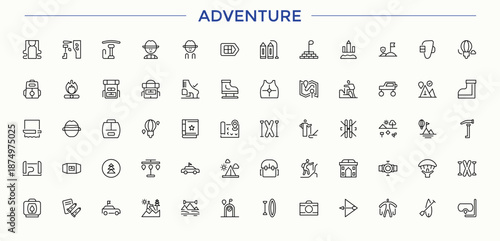 Adventure linear icon set. Simple line vector icons. Editable stroke. Vector collection. Hiking icon set. Contains related to exploration, travel, climbing, camping, climb, camp and more.