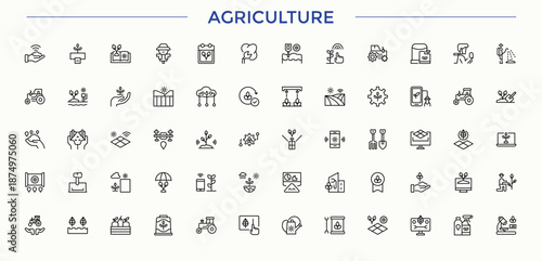 Agriculture simple icon set. Thin UI icons. Contains such icons as farm, garden, harvest, farming, land. Editable stroke. Vector collection. Farming icon set.