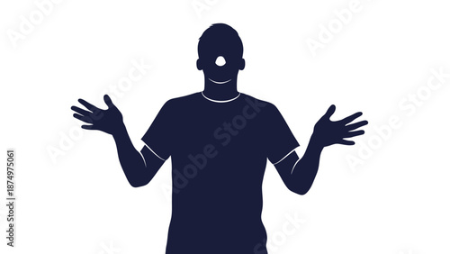 Man Silhouette Shrugging Shoulders, Arms Outstretched, White Background