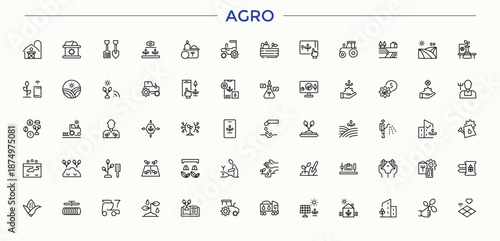 Agro related icon set. Contains such symbols as gardening, harvest, farming, land, farm. Gardening linear icon set. Outline symbol collection. Editable stroke. Vector collection.