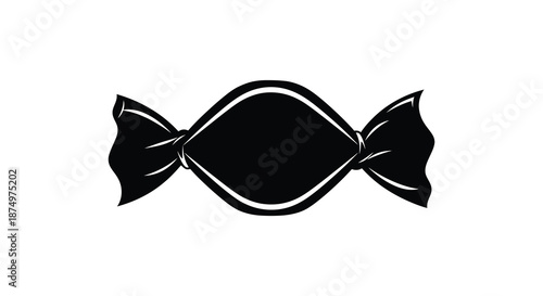 A striking black and white illustration of a wrapped candy distinctly presented as a silhouette