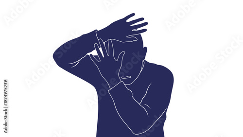 Man's Silhouette Hiding Face From Light on White Background