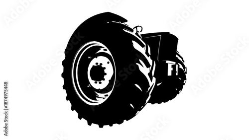 Tractor Wheel Silhouette, Agricultural Machine Detail, Black and White