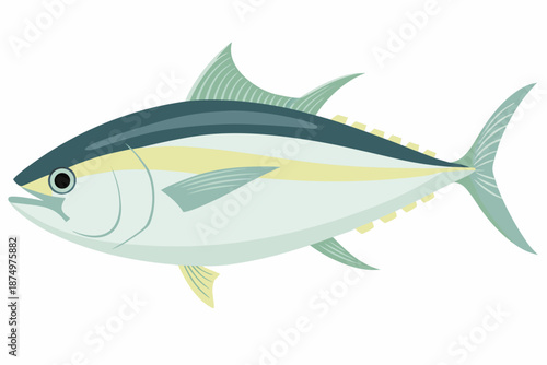 a cartoon tuna fish with yellow and blue fins and tail
