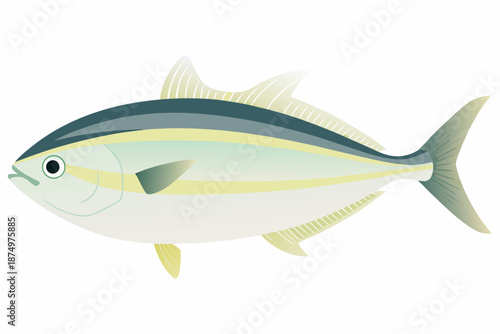 a large fish with yellow and blue stripes swimming left