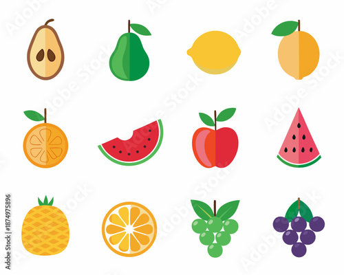 a colorful illustration of various fruits on a white background