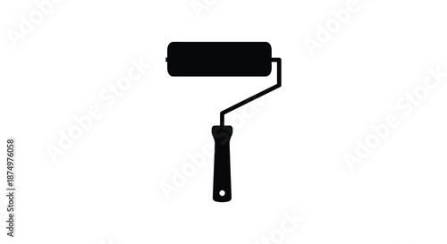 A minimalist depiction of a black paint roller tool against a white background silhouette