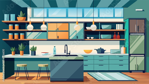 A kitchen with a sink, refrigerator, and a window. The kitchen is clean and well-organized