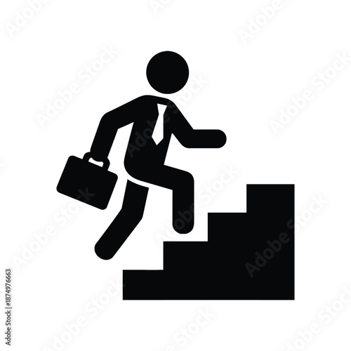 business man running on stairs for success silhouette vector icon on white background 
