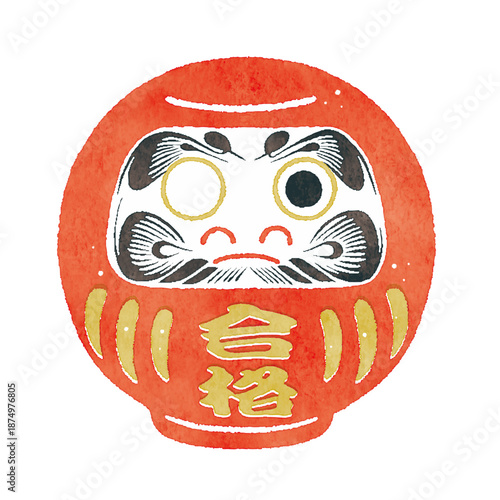 合格祈願の片目だるまイラスト｜受験・努力・願掛けの日本縁起物素材