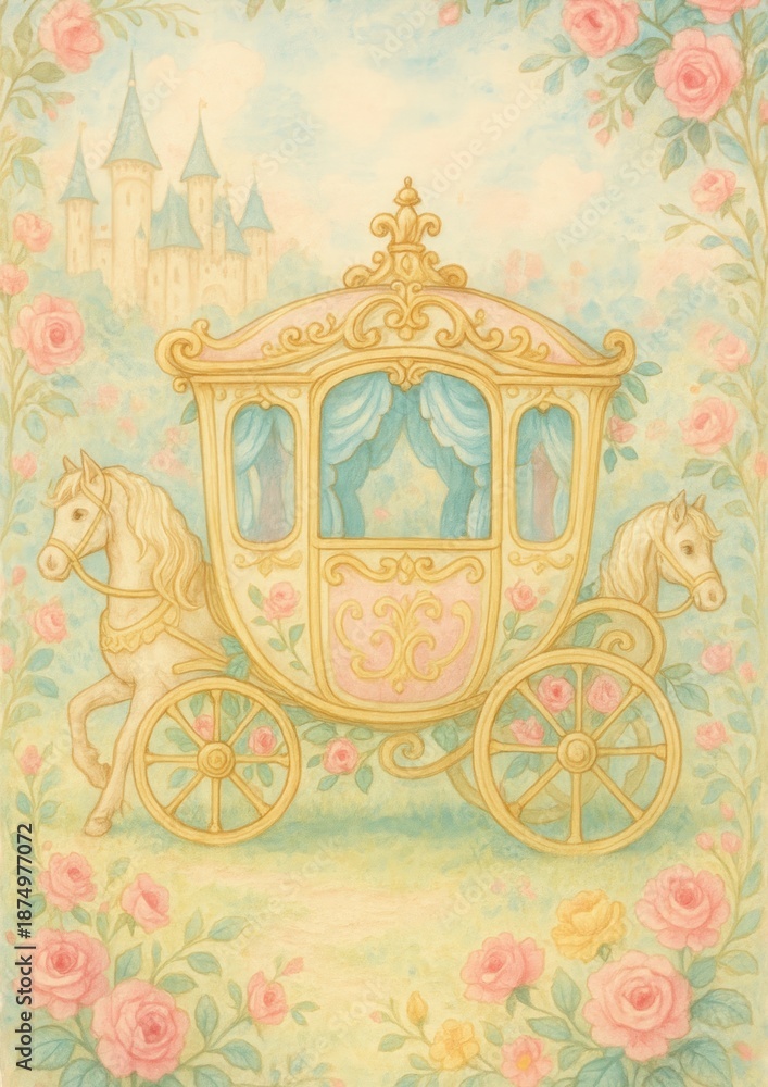 Fototapeta premium Fairytale carriage amidst roses