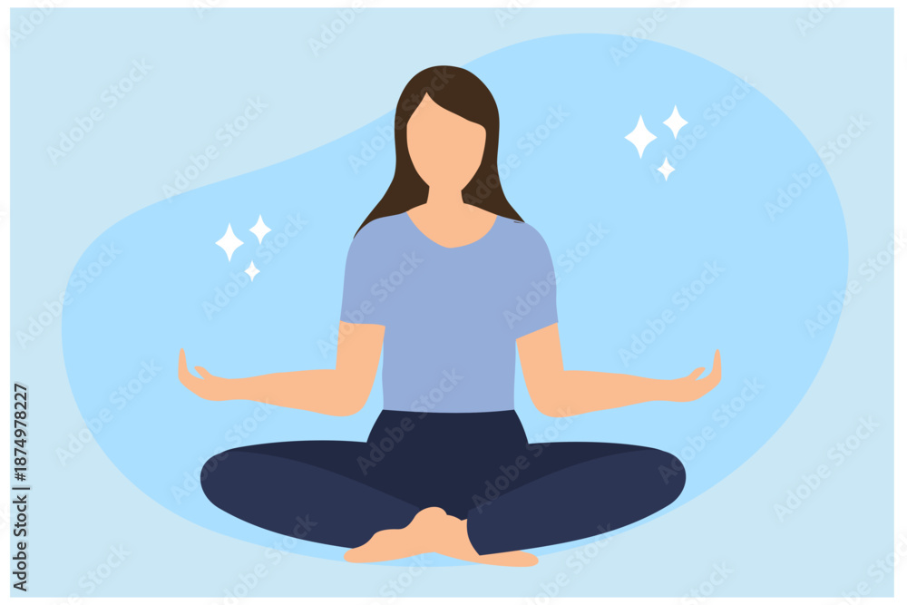 Obraz premium woman meditating and sits in lotus position. Relax, calmness and concentration vector illustration