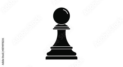 A strikingly simple black pawn chess piece stands out against a white background silhouette