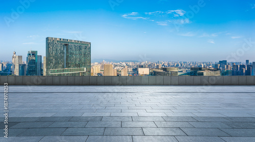 Wallpaper Mural Empty square floor and modern city skyline with office buildings scenery in Hangzhou Torontodigital.ca