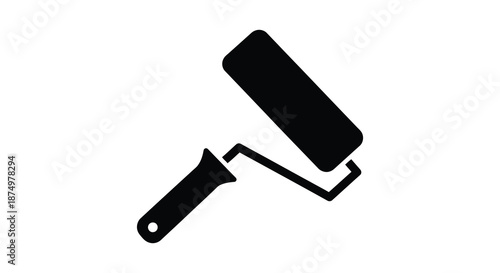A simple black paint roller icon displayed against a plain white background silhouette