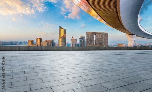 Wallpaper Mural Empty square floor and city skyline with modern buildings scenery at sunrise in Hangzhou Torontodigital.ca