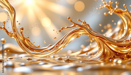 Golden Liquid Splashes and Swirling Waves Luxurious Motion