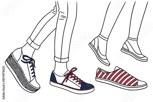 Casual shoes and legs illustration isolated on white background, Vector