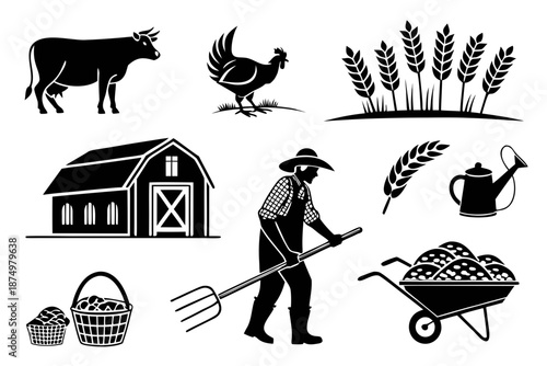 Farm life and agriculture isolated on white background, Vector